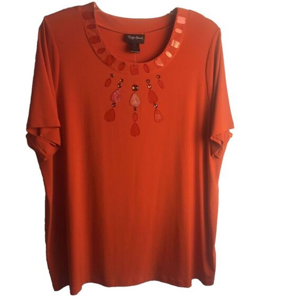 Maggie Barnes Woman's Embellished Vibrant Orange Lagenlook Comfy Blouse Size 2X